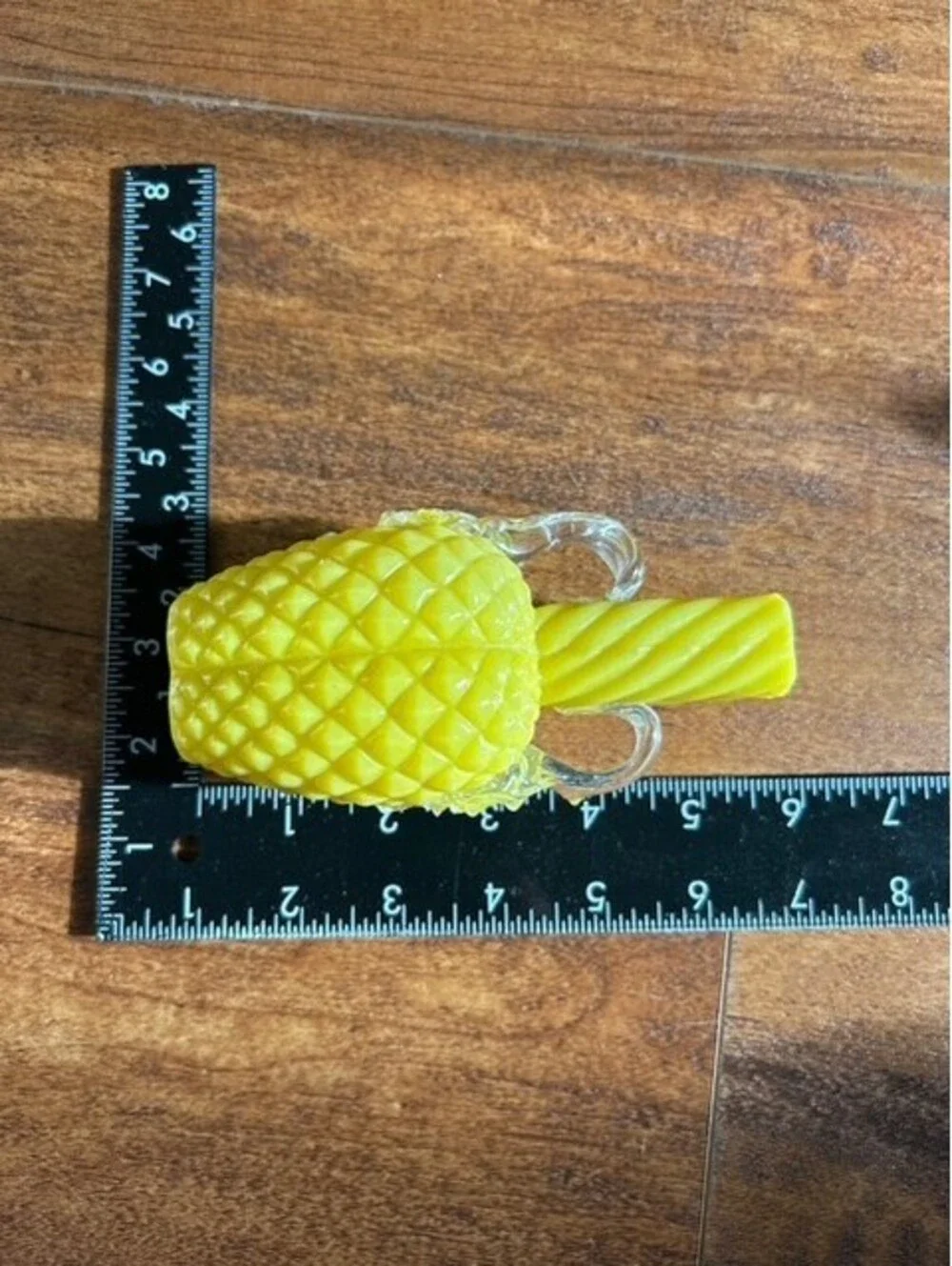 Vintage Yellow Glass Pineapple Shaped Table Vase with Clear Handles
